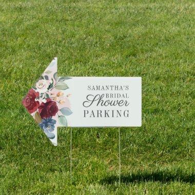Floral Burgundy Watercolor Bridal Shower Parking Sign
