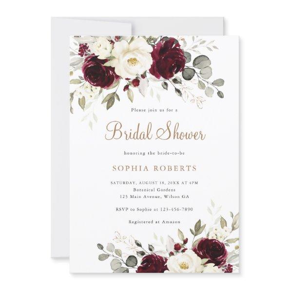 Floral Burgundy White Greenery Gold