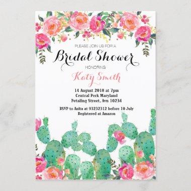Floral Cactus Bridal Shower Invitations