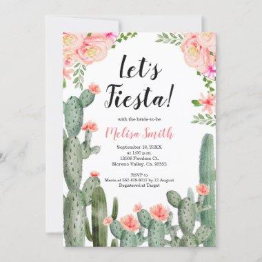 Floral Cactus Succulent Let's Fiesta Bridal Shower Invitations