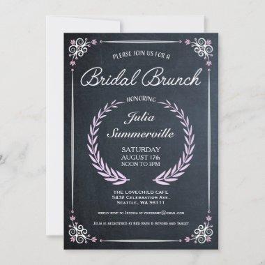 Floral Chalkboard Bridal Brunch Invitations Pink