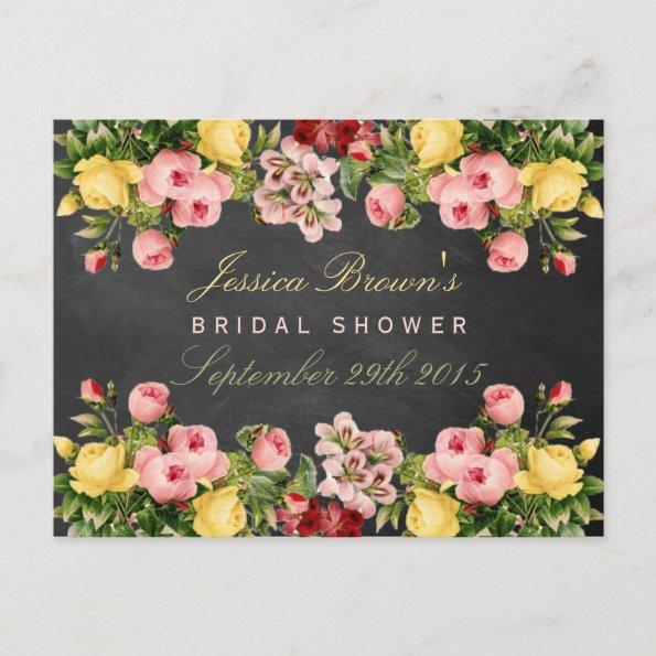 Floral Chalkboard Bridal Shower Recipe Invitations