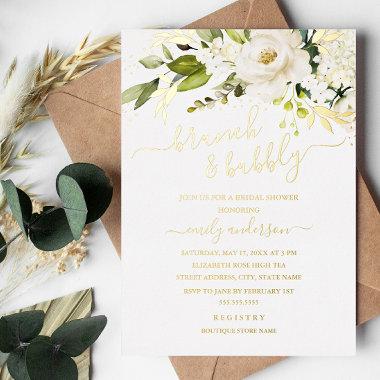 Floral Champagne Brunch And Bubbly Bridal Shower Foil Invitations