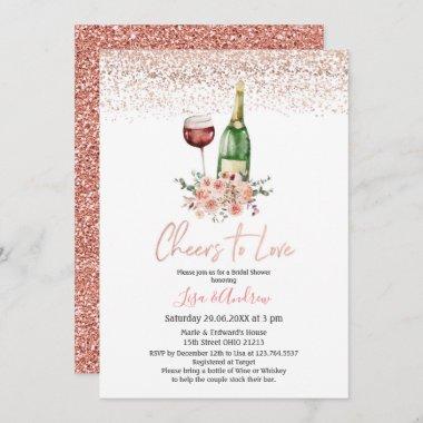 Floral Champagne Cheers to Love Bridal Shower Invitations
