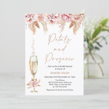 Floral Champagne Petals and Prosecco Bridal Shower Invitations