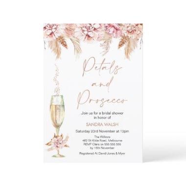 Floral Champagne Petals and Prosecco Bridal Shower Invitations