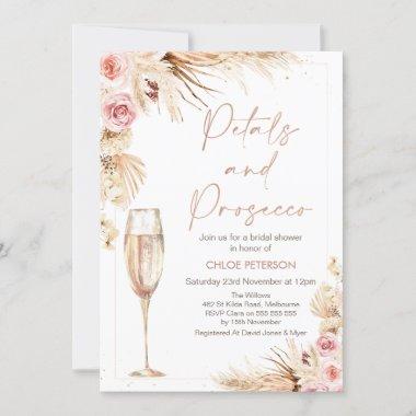 Floral Champagne Petals Prosecco Bridal Shower Invitations