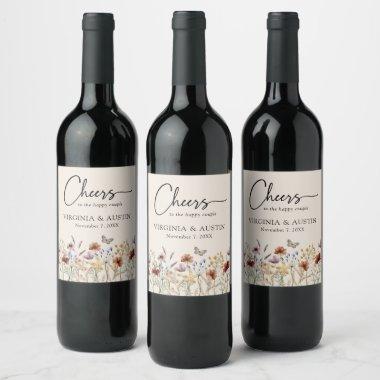 Floral Cheers Wedding Wine Label