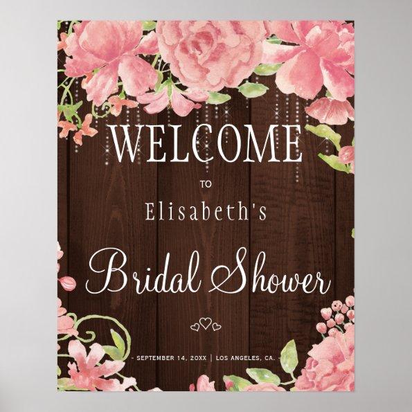 Floral chic lights bridal shower welcome sign