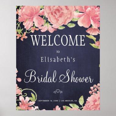 Floral chic navy bridal shower welcome sign