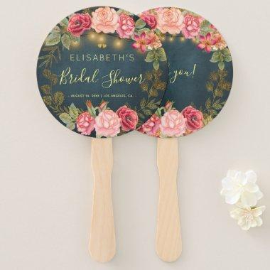 Floral chic roses bridal shower welcome favor hand fan