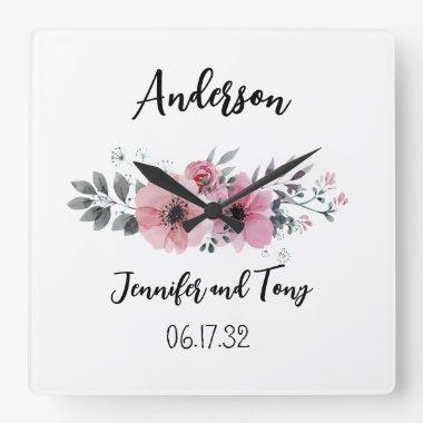 Floral Clock Pink Flowers and Rose Wedding Gift