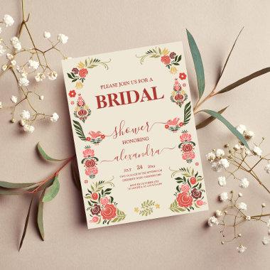 Floral colorful folk art Bridal Invitations