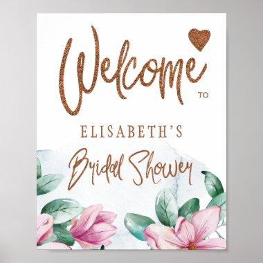 Floral copper glitter bridal shower welcome sign
