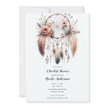 Floral Crystal Feather Dreamcatcher Boho Bridal
