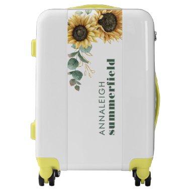 Floral Custom Sunflower Eucalyptus Greenery Script Luggage