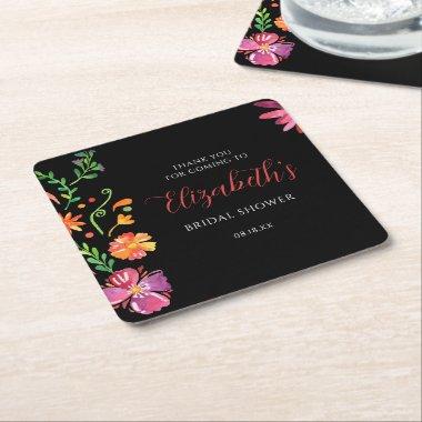 Floral Day of the Dead Bridal Shower Square Paper Coaster