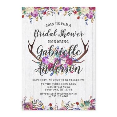 Floral Deer Antler Rustic Bridal Shower Invitations