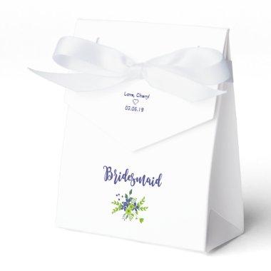 Floral Design with Bridesmaid in Blue & Green Favor Boxes