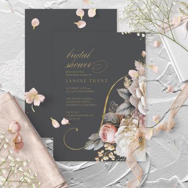 Floral Drama Wedding Bridal Shower Charcoal ID1022 Invitations