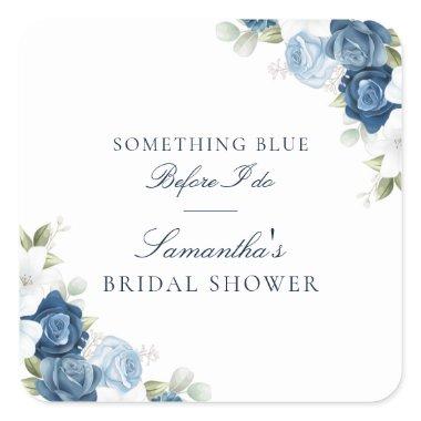 Floral Dusty Blue Before I Do Script  Square Sticker