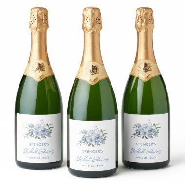 Floral Dusty Blue  Favor Sparkling Wine Label