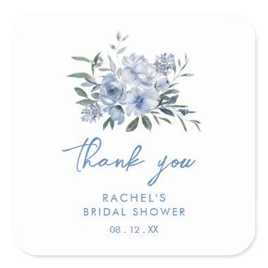 Floral Dusty Blue Bridal Shower Favor Square Sticker