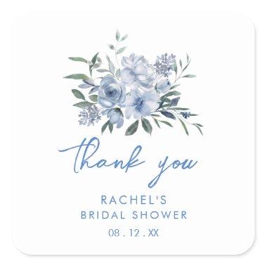 Floral Dusty Blue  Favor Square Sticker
