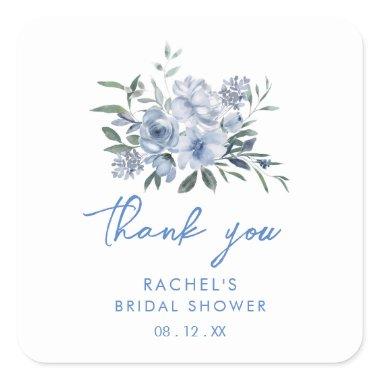 Floral Dusty Blue Bridal Shower Favor Square Sticker