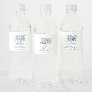 Floral Dusty Blue Bridal Shower Favor Water Bottle Label