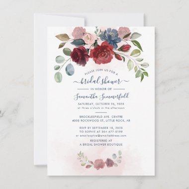 Floral Dusty Blue Greenery Bridal Shower Invitations