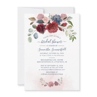 Floral Dusty Blue Greenery Bridal Shower Invitations