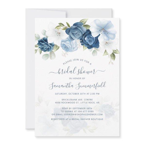 Floral Dusty Blue Greenery Foliage Bridal Shower Invitations