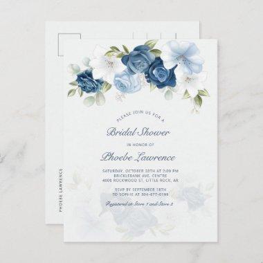 Floral Dusty Blue Modern Bridal Shower Invitation PostInvitations