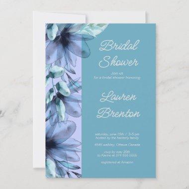 floral dusty-blue violet aquamarin Bridal Shower Invitations
