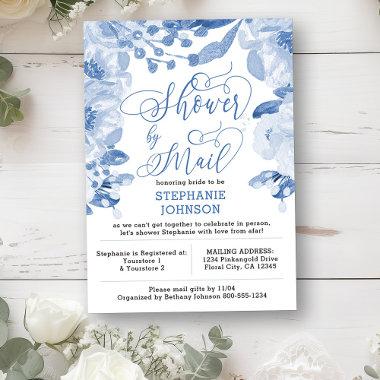 Floral Dusty Blue Virtual Bridal Shower by Mail Invitations
