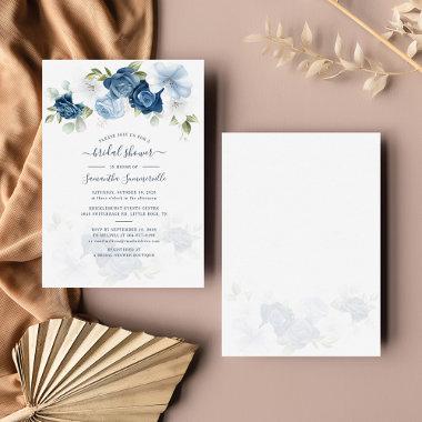 Floral Dusty Blue Watercolor Foliage Bridal Shower Invitations