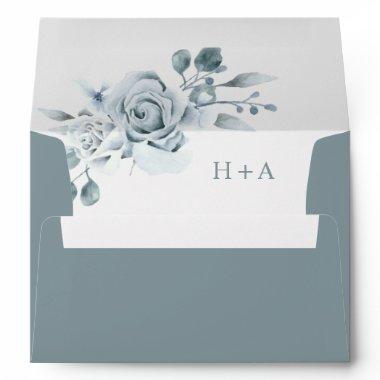 Floral Dusty Blue Wedding Envelope