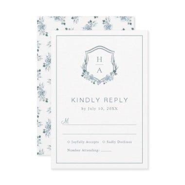 Floral Dusty Blue Wedding RSVP Card