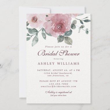 Floral Dusty Pink Rose Bridal Shower Invitations