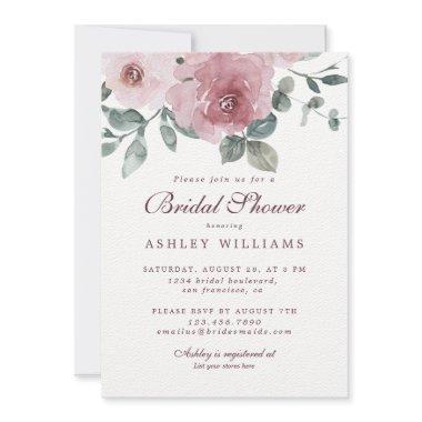 Floral Dusty Pink Rose Bridal Shower Invitations