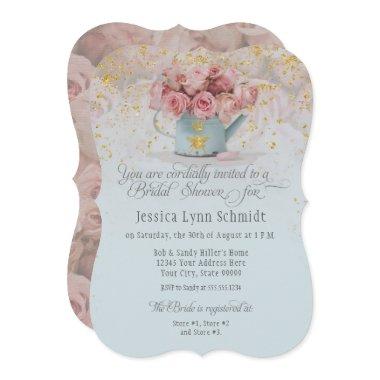 Floral Dusty Rose Bee Gold Blue