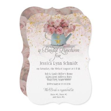 Floral Dusty Rose Gold Elegant Bridal Luncheon