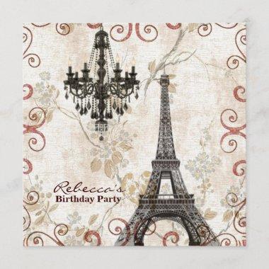 floral eiffel tower Paris birthday party Invitations