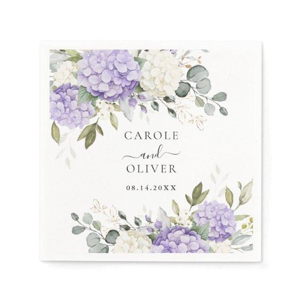 Floral Elegant Purple Hydrangea Greenery Wedding Napkins