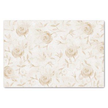 Floral Elegant Rose Beige White Pattern Tissue Paper