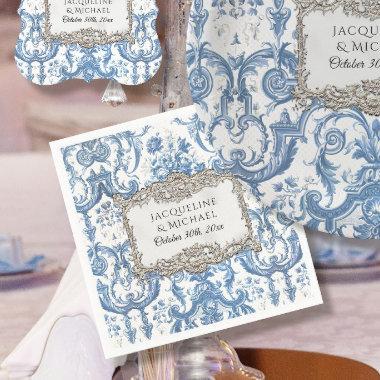Floral Elegant Vintage Blue n White Silver Bridal Napkins