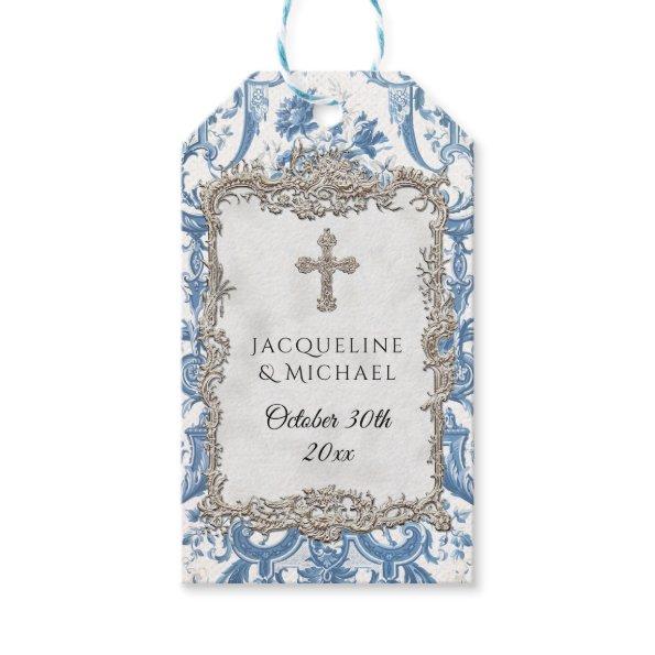 Floral Elegant Vintage Blue White Silver Favor Gift Tags