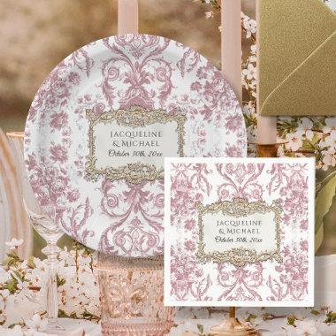 Floral Elegant Vintage Pink and White Gold Bridal Napkins