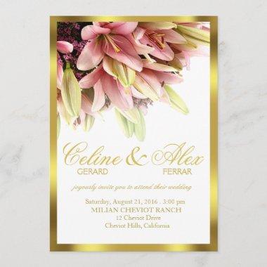 Floral Embrace Pink Calla Lilies Wedding Invitations